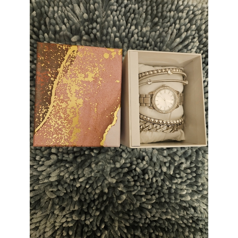 Silver Watch and Bracelet Set